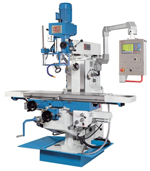 VHF 3 - With swiveling vertical milling head, automatic feed in the X and Y axes and motorized table height adjustment, horizontal spindle and swivel table