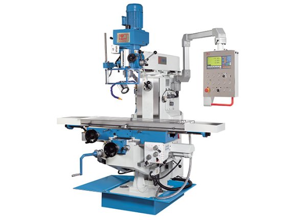 VHF 3 - With swiveling vertical milling head, automatic feed in the X and Y axes and motorized table height adjustment, horizontal spindle and swivel table