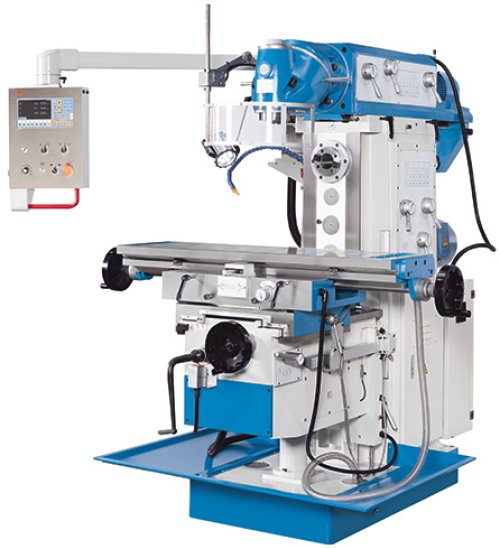 UWF 5 - With universal type milling head, ISO50 spindle, automatic feed on all axis, swiveling table and horizontal spindle