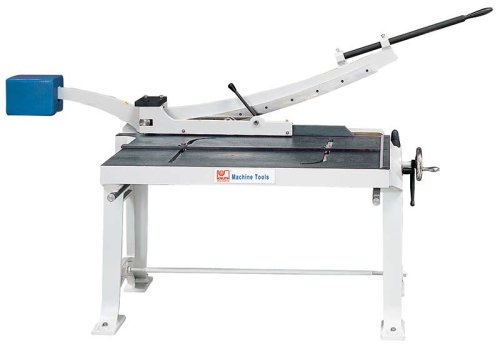 KHS E 1000 - Manual shear for easy and precise cutting, featuring support table and adjustable cutting stop