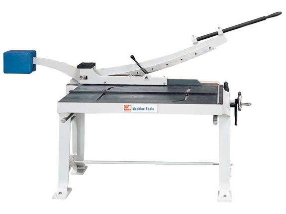 KHS E 1000 - Cizalla de guillotina manual para el corte preciso de chapas finas, gran mesa de apoyo y tope longitudinal ajustable