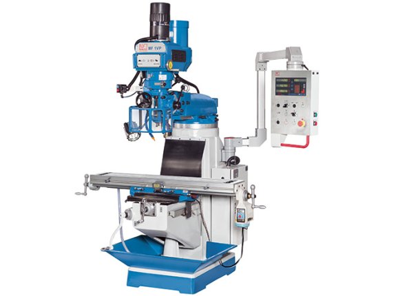 MF 1 VP - Vertical milling machine featuring automatic feed on X axis, tilt and swivel head, and pneumatic tool clamping