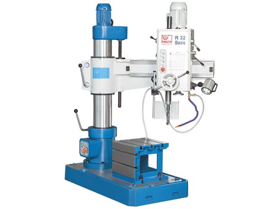 R 32 Basic - Compact radial drilling machine with a large throat, manual axis clamping and automatic quill feed