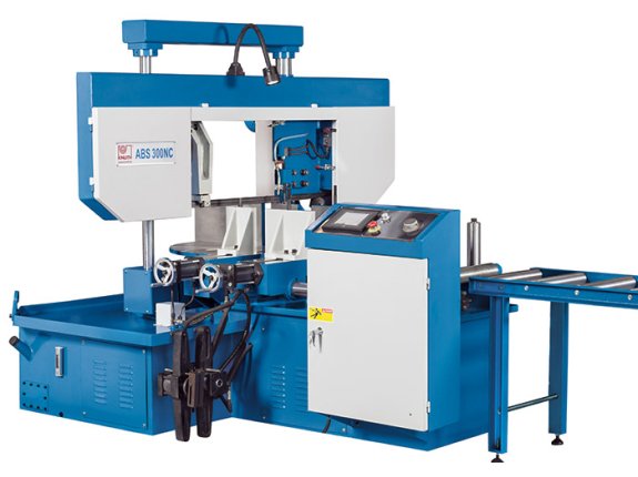 ABS 300 NC - Diseño de doble columna controlado por NC con ángulo de corte programable, avance hidráulico, sujeción de la pieza de trabajo y del paquete