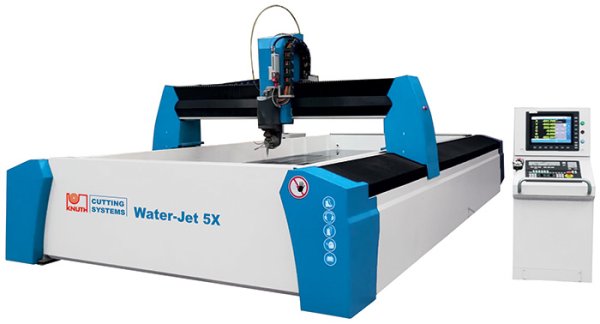Water-Jet 5X 3020 - Modern 5-axis gantry system with free-standing tank, TaperControl correction and chamfer angle up to 60°.