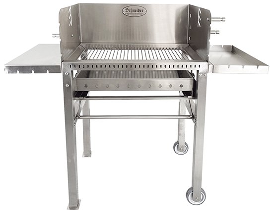The Multi Champ is the luxury model in Schneider’s wood-fired grill series. The grill is made entirely of stainless steel.